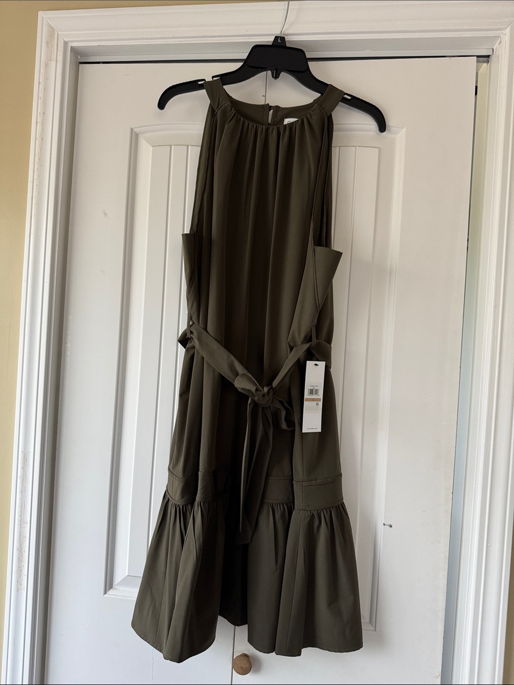Calvin Klein Olive Midi Dress with Tie Waist NWT